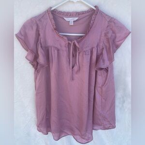 LC Lauren Conrad Pink Flutter Sleeve Blouse – Feminine, Soft, Lightweight-Small